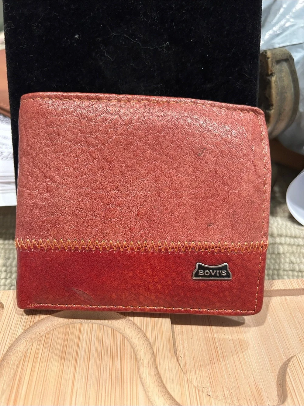 Red Leather Men's Bifold Wallet